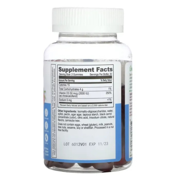 Вітамін D3, без цукру, Vitamin D3, Lifeable, зі смаком ягід, 2000 МО, 60 жувальних цукерок (25 мкг (1000 МО) у кожній жувальній цукерці)