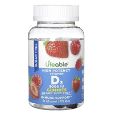 Вітамін D3 5000 МО без цукру жувальні, смак ягоди, Lifeable Vitamin D3, 60 жувальних цукерок