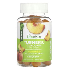 Куркума 2000 мг жувальні, смак натуральний персик, Lifeable Turmeric Curcumin, 60 жувальних цукерок (1000 мг на 1 жувальної)
