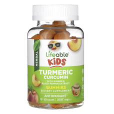 Куркума для дітей 2000 мг жувальні, смак натуральний персик, Lifeable Kids Turmeric Curcumin, 60 жувальних цукерок (1000 мг 1 жувальної)