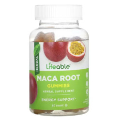 Мака екстракт кореня 50 мг, Lifeable Maca Root, жувальні, смак маракуйя, 60 цукерок (25 мг на одну)