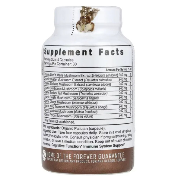 Підтримка імунітету, комплекс з 10 органічних грибів, 10 Mushrooms, Nature's Fusions, ожина гребінчаста, шиїтаке, рейші, 2400 мг, 120 органічних капсул (600 мг у капсулі)