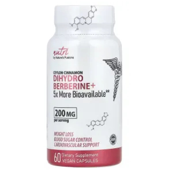 Дигідроберберін + цейлонська кориця, Nutri, Ceylon Cinnamon, Dihydro Berberine +, Nature's Fusions, 200 мг, 60 вегетаріанських капсул