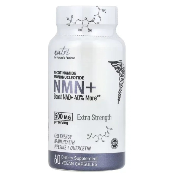 Бета-нікотинамідмононуклеотид, підвищена концентрація, NMN+, Nature's Fusions, 500 мг, 60 вегетаріанських капсул (250 мг у капсулі)