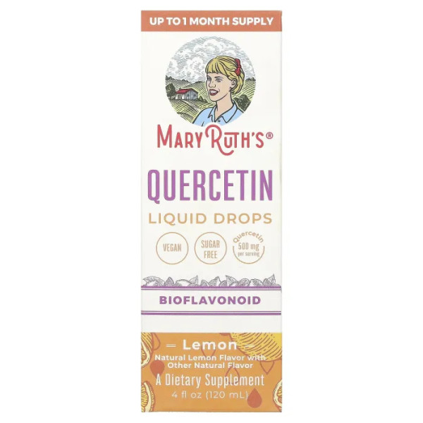 Кверцетин, Quercetin Liquid Drops, MaryRuth's, краплі, зі смаком лимона, 120 мл