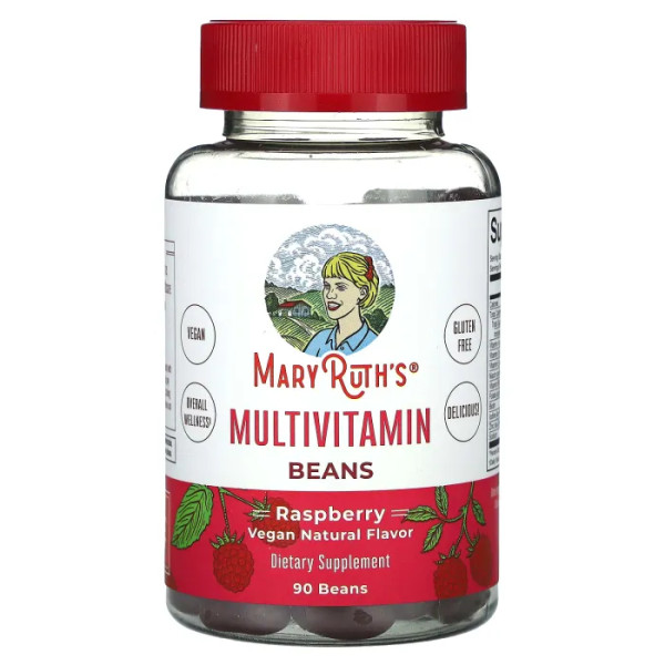 Мультивітаміни, Multivitamin Beans, MaryRuth's, зі смаком малини, 90 жувальних цукерок