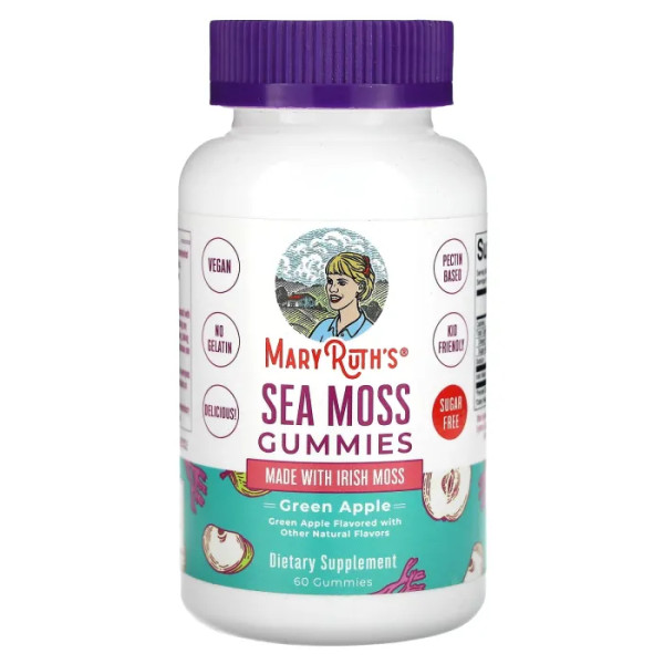 Морський мох, Sea Moss Gummies, MaryRuth's, зі смаком зеленого яблука, 60 жувальних цукерок