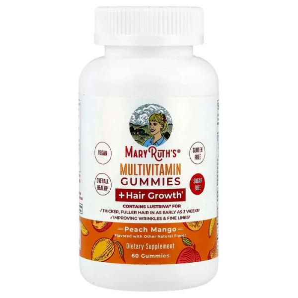 Мультивітаміни для росту волосся, розгладжування зморшок, Multivitamin Gummies, MaryRuth's, смак персик-манго, 60 жувальних цукерок