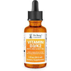 Вітаміни D3 та K2 рідкі, Liquid Vitamin D3 & K2 Dr. Berg, з цинком та олією MCT, краплі, 29,5 мл