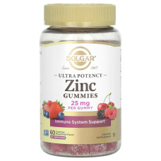 Цинк 25 ​​мг, жувальні, Solgar Zinc Gummies, ультра ефективність, 60 жувальних цукерок