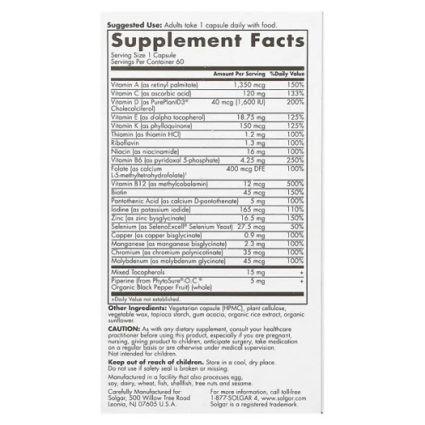 Мультивітаміни для чоловіків, Men's Multi, Solgar, 1 на день, 60 капсул