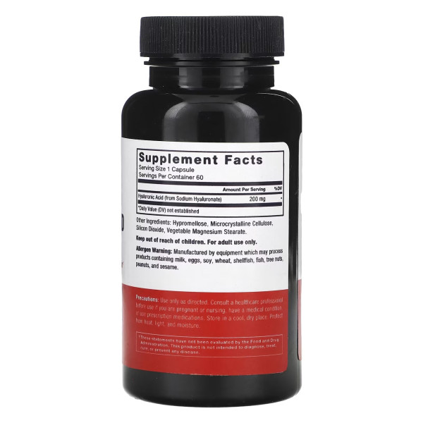 Гіалуронова кислота, Hyaluronic Acid, Force Factor, 200 мг, 60 вегетаріанських капсул