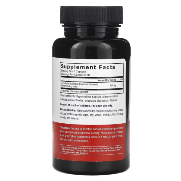 Їжовик гребінчастий, Lion's Mane, Force Factor, 500 мг, 60 рослинних капсул