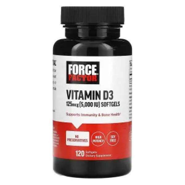 Вітамін D3, Vitamin D3, Force Factor, 125 мкг (5000 МО), 120 гелевих капсул