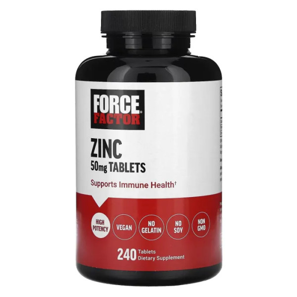 Цинк, Zinc, Force Factor, 50 мг, 240 таблеток