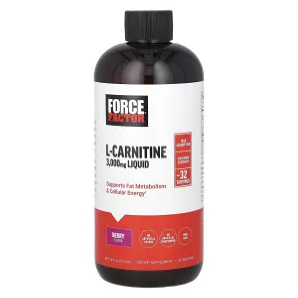 L-карнітин, L-Carnitine Liquid, Force Factor, рідкий, ягідний, 3000 мг, 473 мл