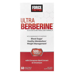 Берберин 500 мг, Force Factor Ultra Berberine, для глюкозы и здорового метаболизма 60 растительных капсул (250 мг в капсуле)