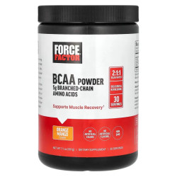 BCAA амінокислоти, Force Factor BCAA Powder, порошок смак апельсин та манго, 201 г
