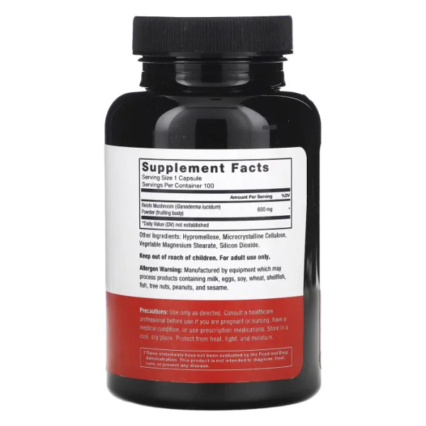 Рейші, Reishi, Force Factor, 600 мг, 100 рослинних капсул