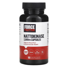 Наттокиназа 2000 фибринолитических единиц, Force Factor Nattokinase, 90 растительных капсул