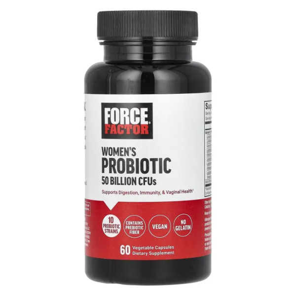 Пробіотики для жінок, Women's Probiotic, Force Factor, 50 млрд КУО, 60 рослинних капсул (25 млрд КУО на капсулу)