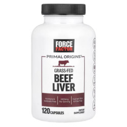 Говяжья печень 3000 мг, Force Factor Primal Origins Grass-Fed Beef Liver, травяной откорм 120 капсул (750 мг на капсулу)