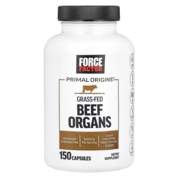 Яловичі органи, Grass-Fed Beef Organs, Force Factor, Primal Origins™, 3500 мг, 150 капсул (700 мг на капсулу)