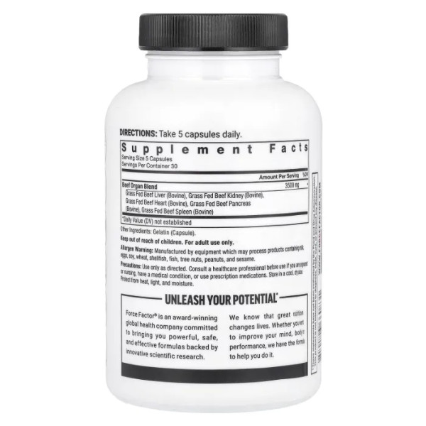 Яловичі органи, Grass-Fed Beef Organs, Force Factor, Primal Origins™, 3500 мг, 150 капсул (700 мг на капсулу)