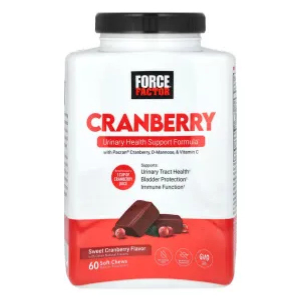 Журавлина з D-маннозою та вітаміном C, Cranberry with D-Mannose, & Vitamin C, Force Factor, солодка журавлина, 60 жувальних таблеток