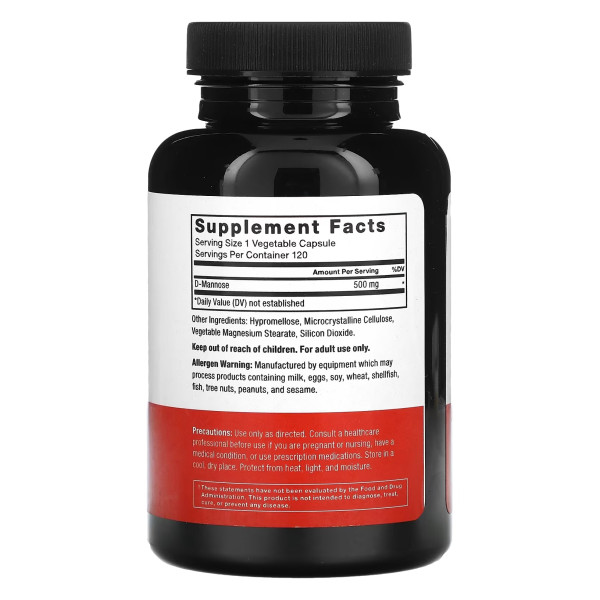 D-манноза, D-Mannose, Force Factor, 500 мг, 120 рослинних капсул