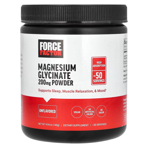 Магній гліцинат, Magnesium Glycinate, Force Factor, у порошку, без добавок, 140 г