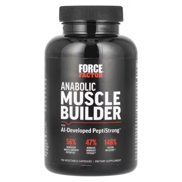 Нарощування м'язової маси, Anabolic Muscle Builder With AI-Developed PeptiStrong, Force Factor, анаболічний комплекс з розробленим штучним інтелектом PeptiStrong, 150 рослинних капсул