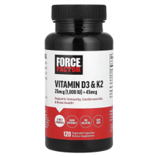Вітаміни D3 та K2, Force Factor Vitamin D3 & K2, 120 рослинних капсул