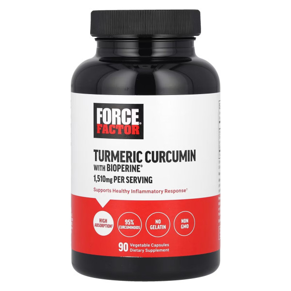 Куркумін з біоперином, Turmeric Curcumin with BioPerine®, Force Factor, 90 рослинних капсул