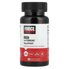 Залізо 36 мг, Force Factor Iron With Ferrochel, 90 капсул