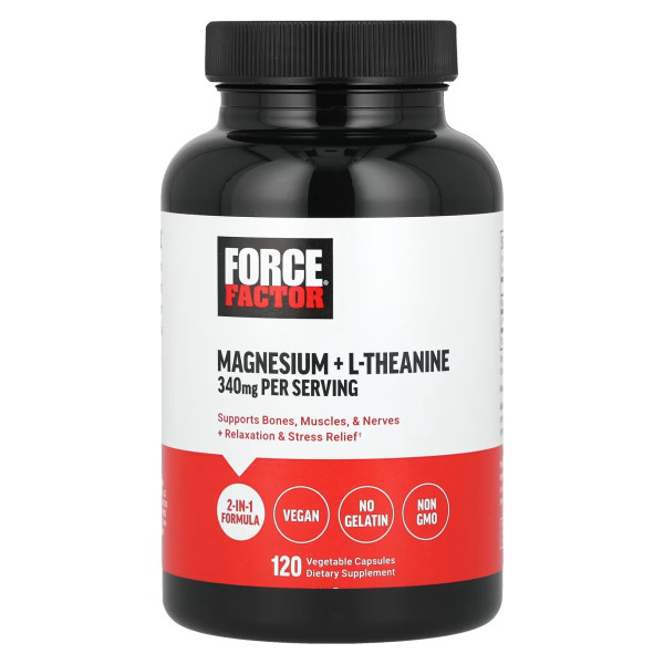 Магній + L-теанін, Magnesium + L-Theanine, Force Factor, 120 рослинних капсул