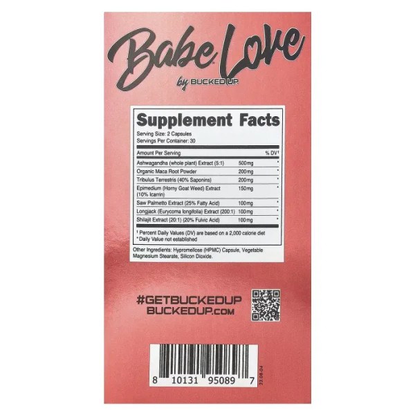 Підвищення лібідо, для жінок, Babe, Love, Bucked Up, з екстрактом ашваганди, 60 вегетаріанських капсул