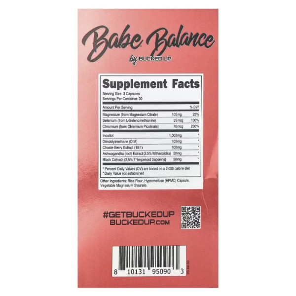 Підтримка при ПМС та менструального циклу, Babe, Balance, Bucked Up, з екстрактом кореня ашваганди, 90 капсул