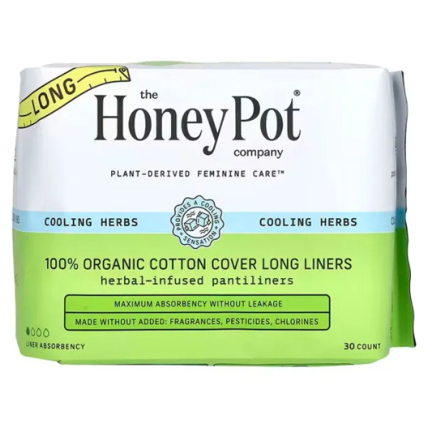 Прокладки із 100% органічної бавовни, 100% Organic Cotton Cover Long Liners, The Honey Pot Company, довгі, 30 шт.