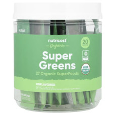 Суперзелень органическая, саше, без добавок, Nutricost Organic Super Greens, 20 пакетиков по 10 г