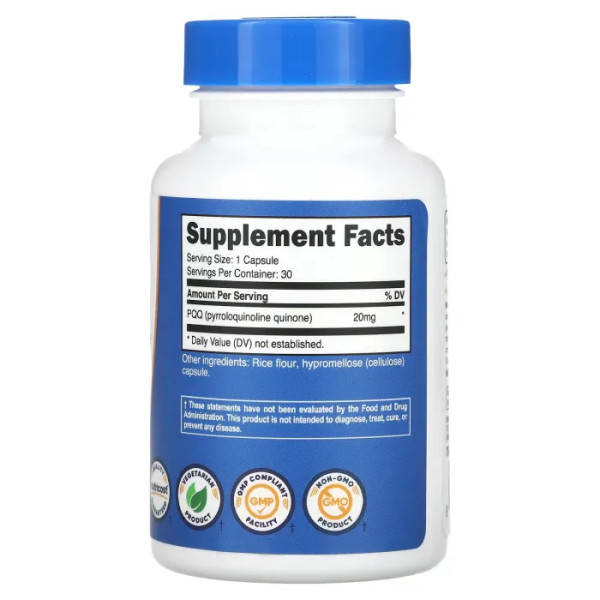 Пірролохінолінхінон, PQQ, Nutricost, 20 мг, 30 капсул
