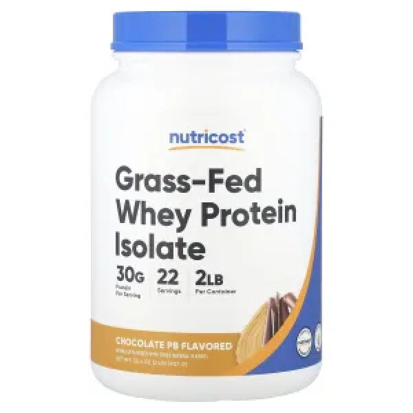 Ізолят сироваткового протеїну трав'яної відгодівлі, Grass-Fed Whey Protein Isolate, Nutricost, шоколадний PB, 907 г