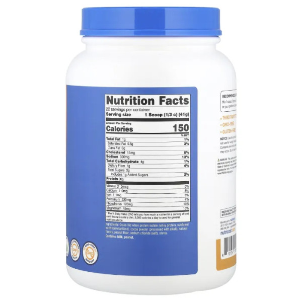 Ізолят сироваткового протеїну трав'яної відгодівлі, Grass-Fed Whey Protein Isolate, Nutricost, шоколадний PB, 907 г