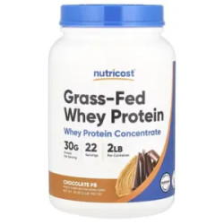 Сироватковий протеїн, шоколадний смак PB, Grass-Fed Whey Protein Concentrate Nutricost, 907 г