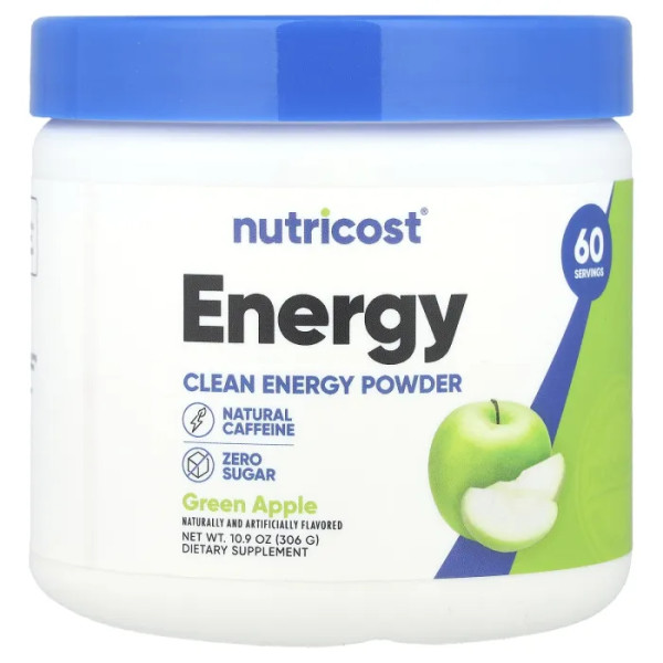 Підвищення енергії, Clean Energy Powder, Nutricost, Energy, порошок, зелене яблуко, 306 г