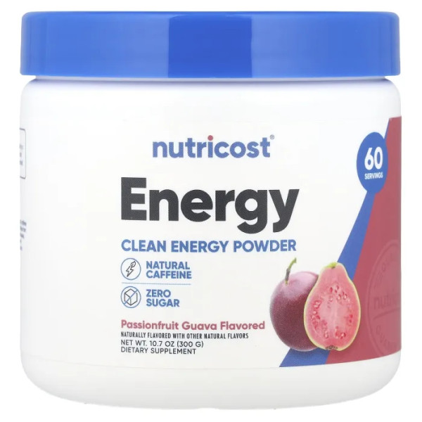 Підвищення енергії, Clean Energy Powder, Nutricost, Energy, порошок, маракуйя та гуава, 300 г