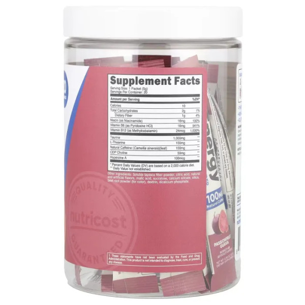 Підвищення енергії, Clean Energy, Nutricost, Energy, порошок, маракуйя та гуава, 20 пакетиків по 5 г