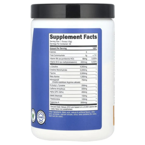 Передтренувальний комплекс з креатином, Pre-C, Pre-Workout Complex With Creatine, Nutricost, Performance, для підвищення продуктивності, персик та манго, 450 г