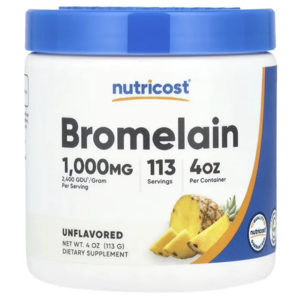 Бромелайн, Bromelain, Nutricost, без добавок, 113 г