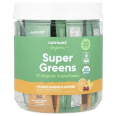 Суперзелень, органическая, вкус апельсин, Organic Super Greens Nutricost, 20 пакетиков по 11 г